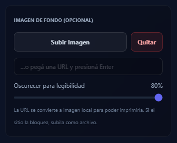 Panel de Imagen de Fondo con opción de subir archivo o pegar URL