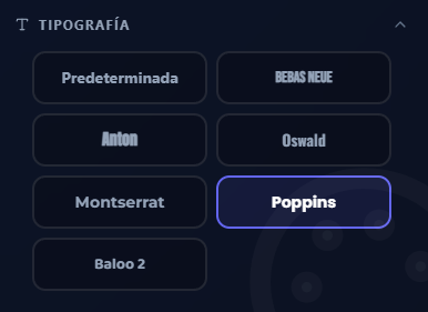 Selector de tipografías predefinidas