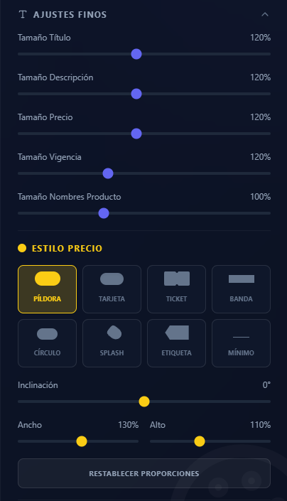 Panel de Ajustes Finos