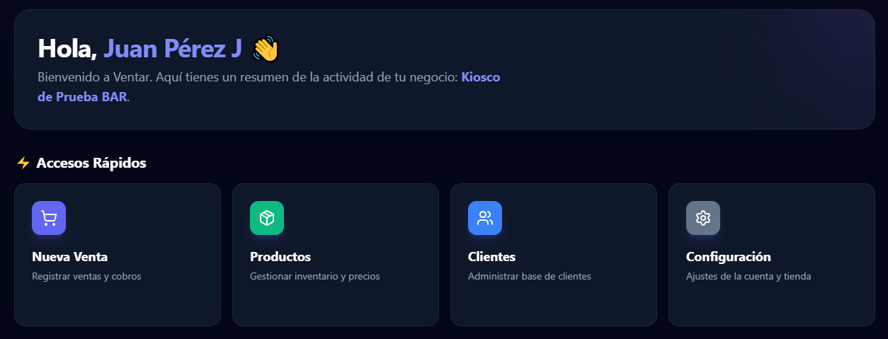 Accesos Rápidos y Bienvenida