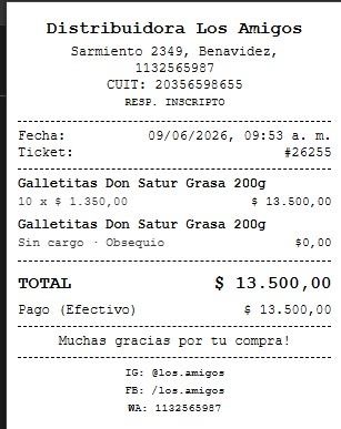 Ticket de caja con la línea de obsequio impresa