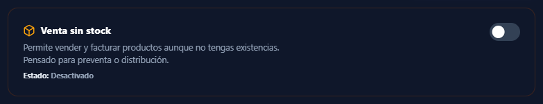 Toggle de Venta sin Stock